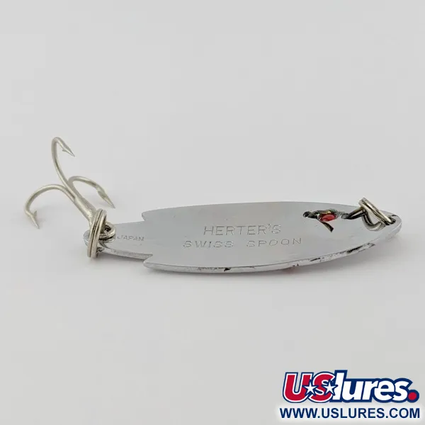 Vintage    Herter's Swiss Spoon (Japan), 1/4oz nickel/red eyes fishing spoon #24161