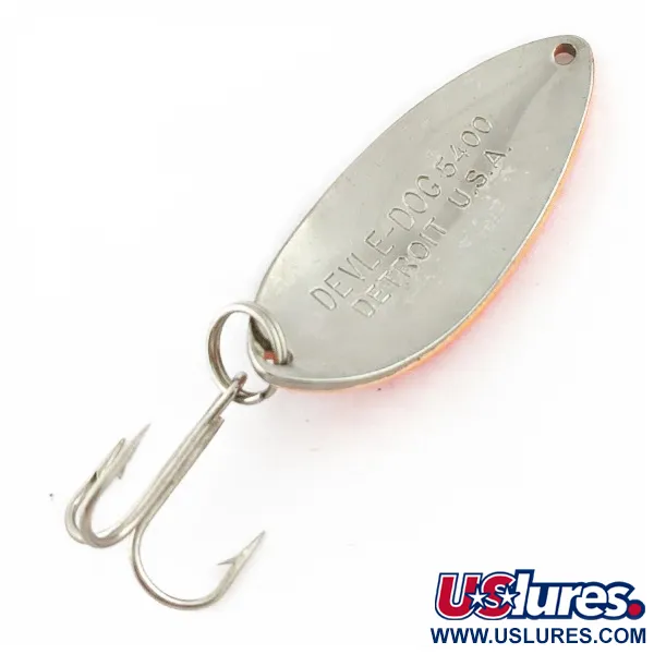 Vintage  Eppinger Dardevle Devle Dog  5400 Detroit (1980 s), 1/2oz Nickel/Orange UV fishing spoon #24200