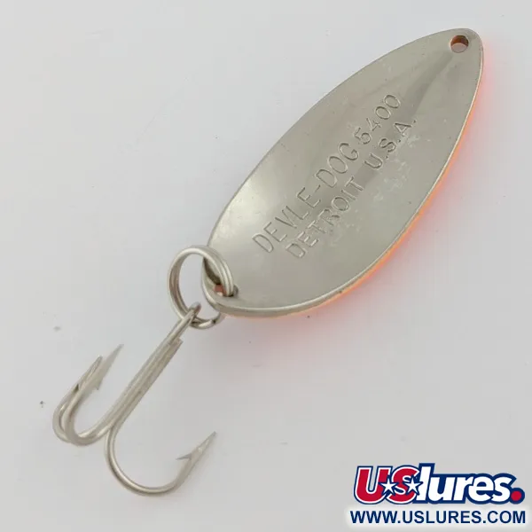 Vintage  Eppinger Dardevle Devle Dog  5400 Detroit (1980 s), 1/2oz Nickel/Orange UV fishing spoon #24200