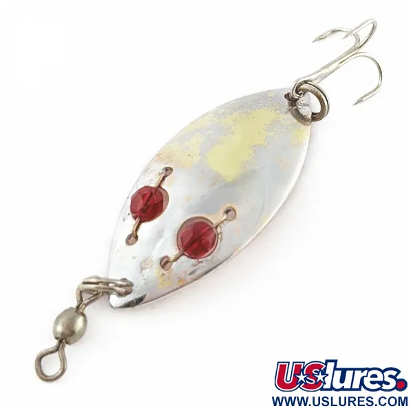 Vintage   Hofschneider Red Eye Junior, 1/4oz silver/brass/red eyes fishing spoon #24210