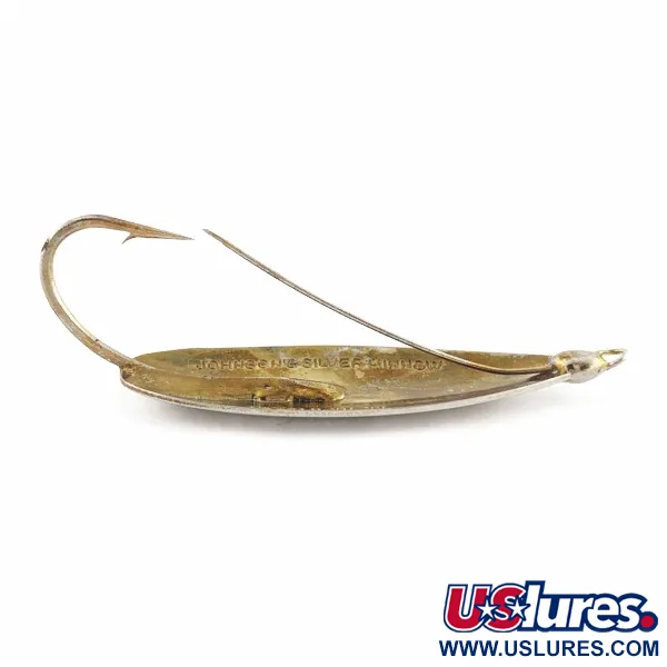 Vintage   Johnson Silver Minnow Weedless, 2/5oz silver/brass fishing spoon #24219