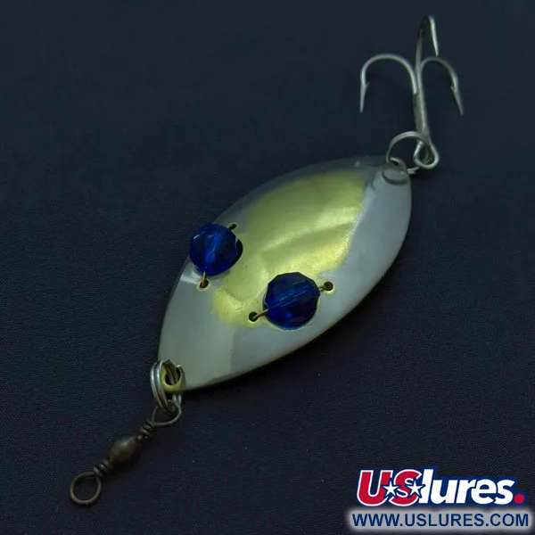 Vintage   Hofschneider Red Eye Wiggler, 1oz silver/brass/blue eyes fishing spoon #24287
