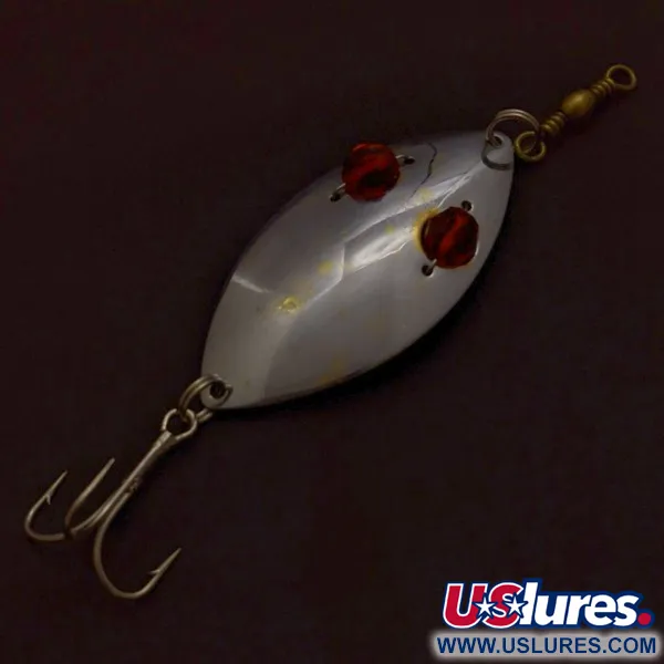 Vintage   Hofschneider Red Eye Wiggler, 1oz silver/brass/red eyes fishing spoon #24361