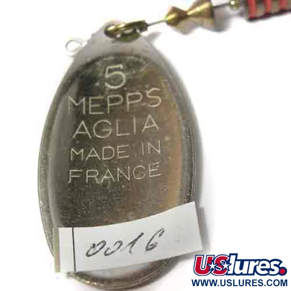 Vintage   Mepps Aglia 5 Musky Killer Steel, 3/5oz Steel / Brass / Red / Black spinning lure #0016