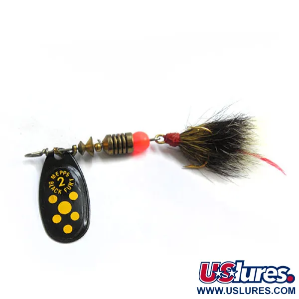 Vintage   Mepps Black Fury 2 dressed, 1/8oz Black / Yellow spinning lure #0143