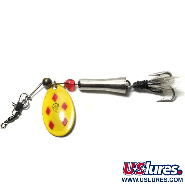 Vintage   Eppinger Dardevle Notangle 2, 3/16oz Yellow / Red / Brass / Nickel spinning lure #0197