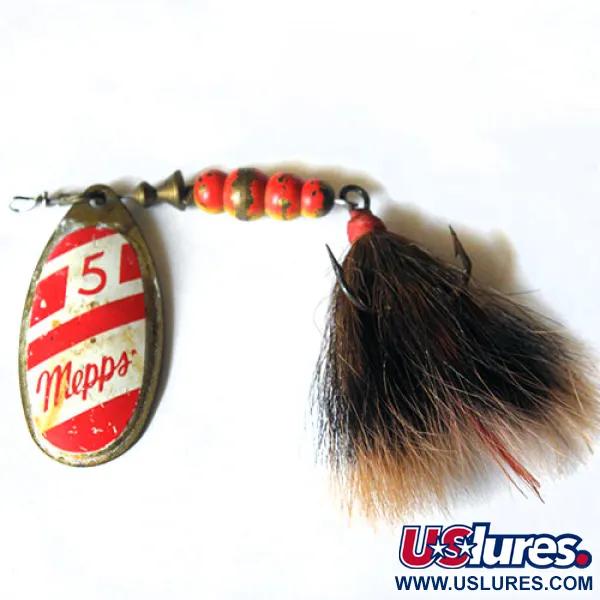 Vintage   Mepps 5 Dressed, 1/2oz White / Red / Brass spinning lure #0222