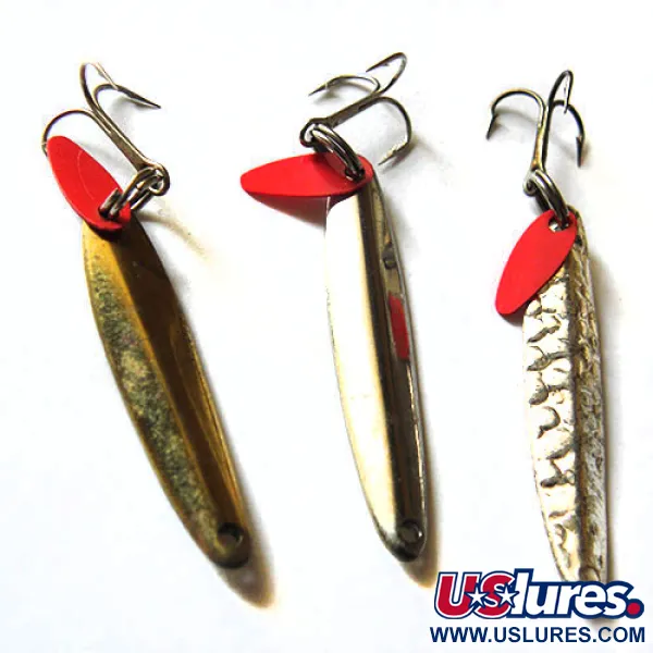 Vintage   Bay de Noc Swedish pimple, 3/16oz Nickel, Brass, Red fishing spoon #0228