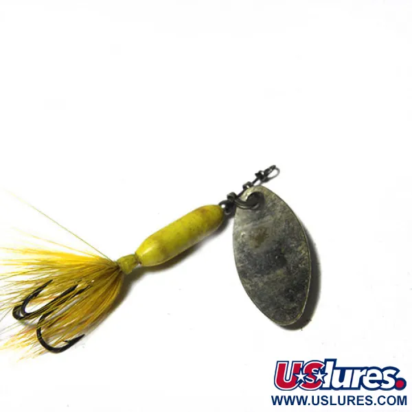 Vintage  Yakima Bait Worden’s Original Rooster Tail 1, 3/32oz Nickel / Yellow spinning lure #0264