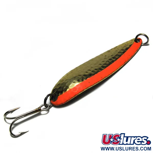 Vintage  Luhr Jensen Krocodile Die #4, 1/2oz Brass / Orange fishing spoon #0277