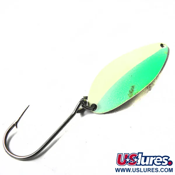 Vintage  Seneca Little Cleo (Hula Girl) Glow, 1/2oz White / Green fishing spoon #0289