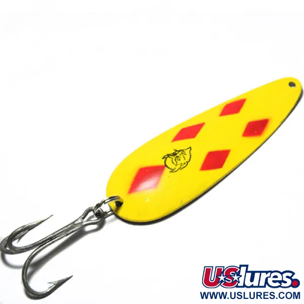 Vintage  Eppinger Dardevle, 1oz Yellow / Red Five of Diamonds fishing spoon #0303