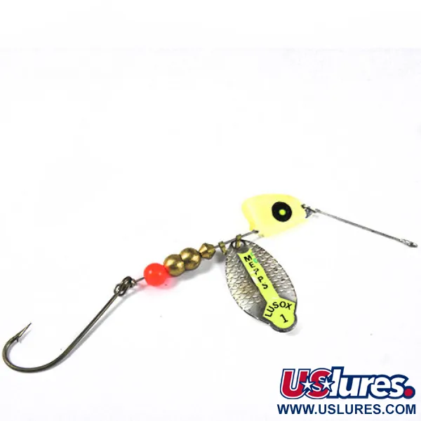 Vintage   Mepps Lusox 1, 1/3oz Brass / Yellow spinning lure #0366