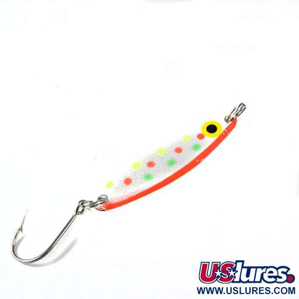 Vintage  Luhr Jensen Needlefish 2, 3/32oz White / Orange / Yellow / Green fishing spoon #0386