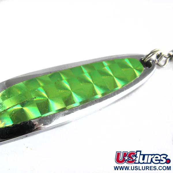 Vintage  Luhr Jensen Krocodile Die #3, 1/2oz Nickel / Green Hologram fishing spoon #0402