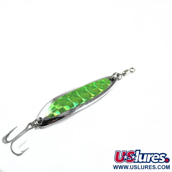 Vintage  Luhr Jensen Krocodile Die #3, 1/2oz Nickel / Green Hologram fishing spoon #0402