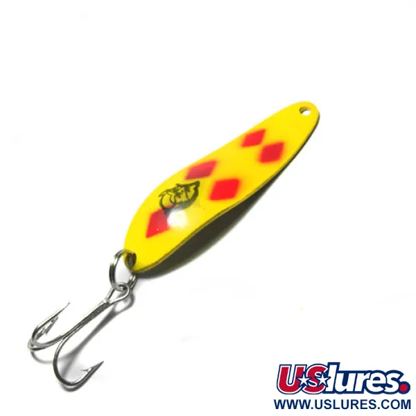 Vintage  Eppinger Dardevle Cop-E-Cat 7300, 1/3oz Yellow / Red Five of Diamonds fishing spoon #0419