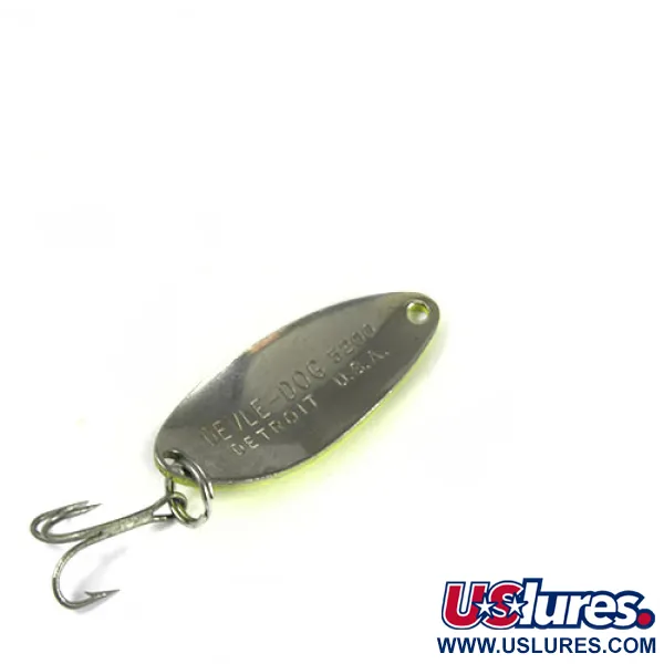 Vintage  Eppinger Dardevle Devle Dog 5200, 1/4oz Fluorescent Yellow / Green fishing spoon #0421