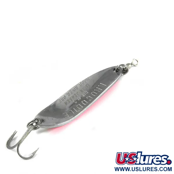 Vintage  Luhr Jensen Krocodile Die #3, 1/2oz Nickel / Yellow / Pink fishing spoon #0429