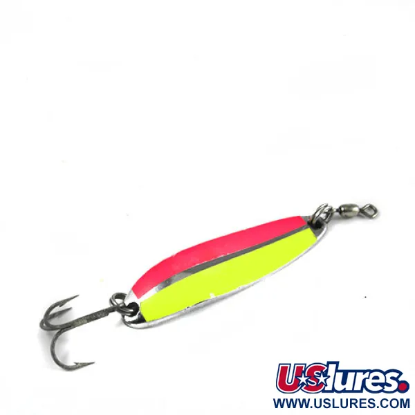 Vintage  Luhr Jensen Krocodile Die #3, 1/2oz Nickel / Yellow / Pink fishing spoon #0429