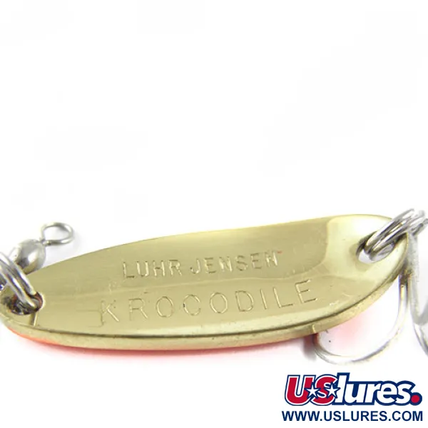 Vintage  Luhr Jensen Krocodile, 1/3oz Gold / Orange / Green fishing spoon #0493