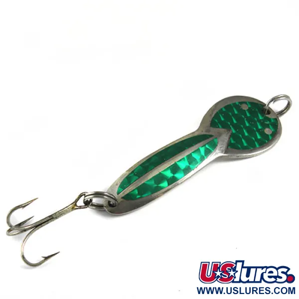 Vintage  Acme Dazzler #3, 3/5oz Nickel / Green fishing spoon #0557
