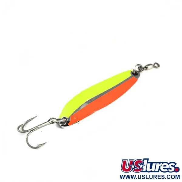 Vintage  Luhr Jensen Krocodile Die #3, 1/2oz Nickel / Fluorescent Yellow and Orange fishing spoon #0600