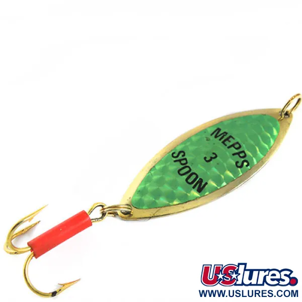 Vintage   Mepps Spoon 3, 1/2oz Gold / Fluorescent Green fishing spoon #0657