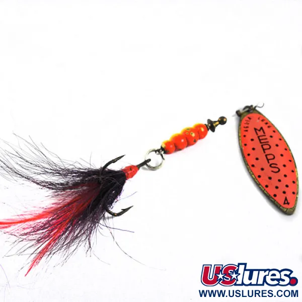 Vintage   Mepps Aglia Long 4 Dressed, 3/5oz Golden / Orange spinning lure #0667
