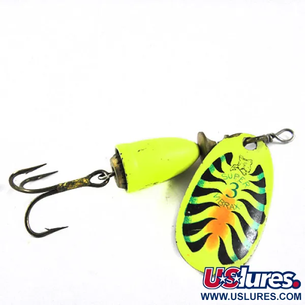 Vintage   Blue Fox Vibrax Fluoriscent 3, 1/4oz  Fire Tiger spinning lure #0669