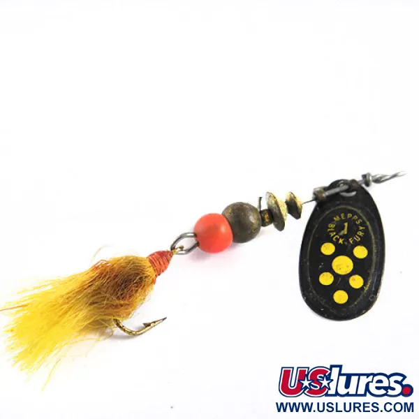 Vintage   Mepps Black Fury 1 Dressed, 3/32oz Black / Yellow spinning lure #0682