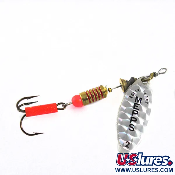 Vintage   Mepps Aglia Long 2 Rainbo, 1/4oz Silver / Hologram spinning lure #0683