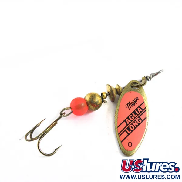 Vintage   Mepps Aglia Long 0, 3/32oz Brass / Orange spinning lure #0692