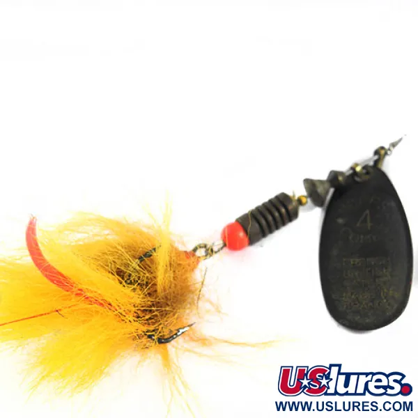 Vintage   Mepps Black Fury 4 Dressed, 1/3oz Black / Yellow spinning lure #0697