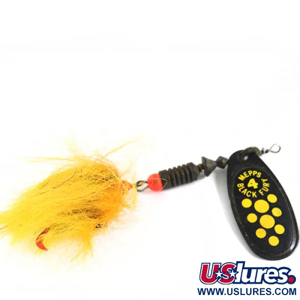 Vintage   Mepps Black Fury 4 Dressed, 1/3oz Black / Yellow spinning lure #0697