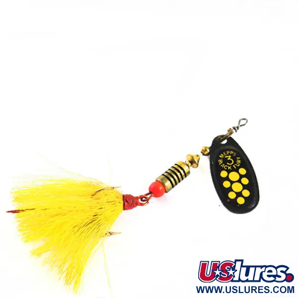 Vintage   Mepps Black Fury 3 Dressed, 1/4oz Black / Yellow spinning lure #0698