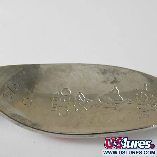 Vintage  Seneca Little Cleo (Hula Girl) Glow, 3/4oz White / Orange Glow (Glow in Dark) fishing spoon #0756