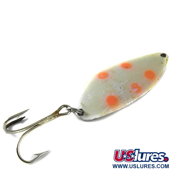 Vintage  Seneca Little Cleo (Hula Girl) Glow, 3/4oz White / Orange Glow (Glow in Dark) fishing spoon #0756