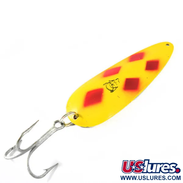 Vintage  Eppinger Dardevle, 1oz Yellow / Red Five of Diamonds fishing spoon #0758