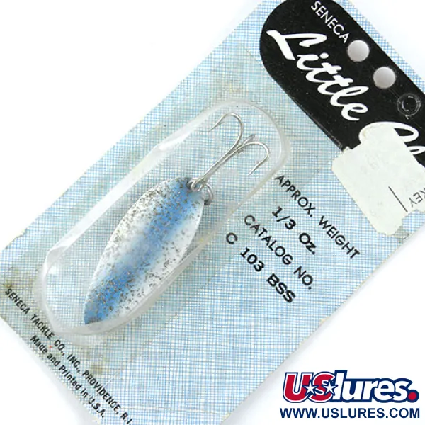  Seneca Little Cleo (Hula Girl), 1/3oz Light Blue / White / Nickel / Glitter fishing spoon #0814