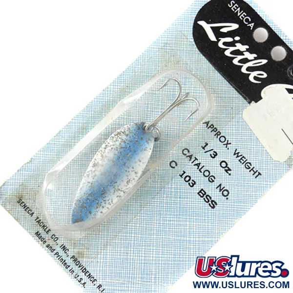  Seneca Little Cleo (Hula Girl), 1/3oz Light Blue / White / Nickel / Glitter fishing spoon #0814