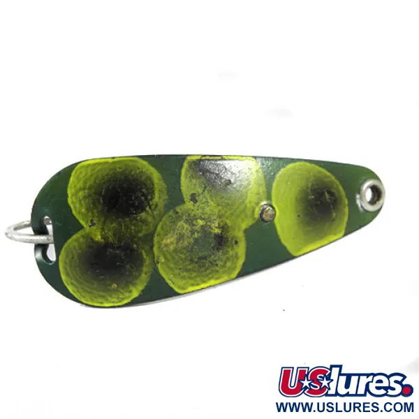 Vintage   Vintage Weezel Rex Weedless Spoon, 2/5oz Frog (Green / Yellow / Nickel) fishing spoon #0908