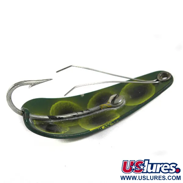 Vintage   Vintage Weezel Rex Weedless Spoon, 2/5oz Frog (Green / Yellow / Nickel) fishing spoon #0908