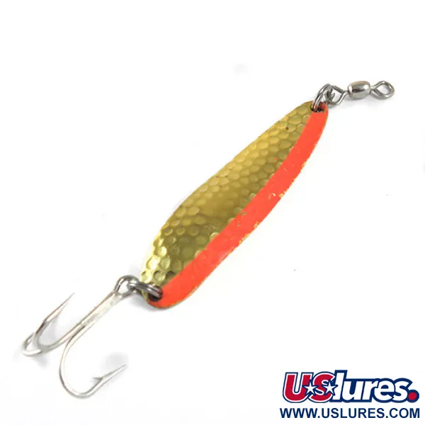 Vintage  Luhr Jensen Krocodile Die #4, 3/5oz Orange / Brass fishing spoon #0914
