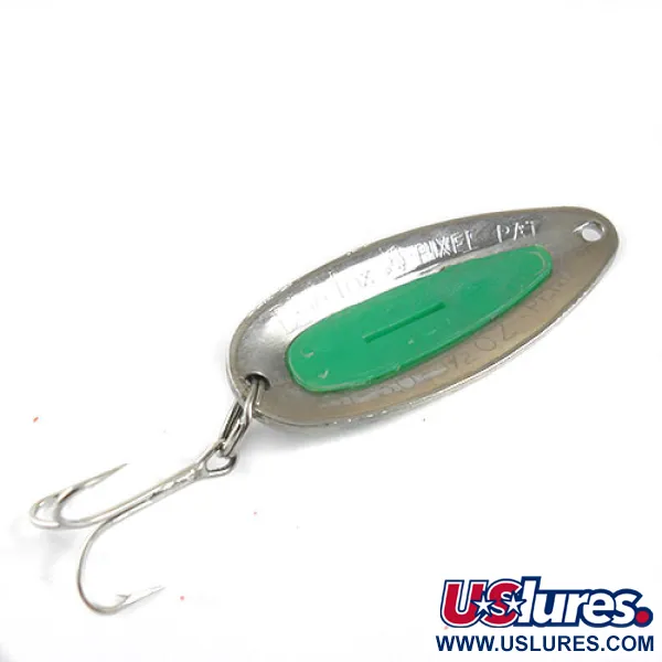 Vintage  Blue Fox Pixee, 1/2oz Nickel / Green fishing spoon #0976