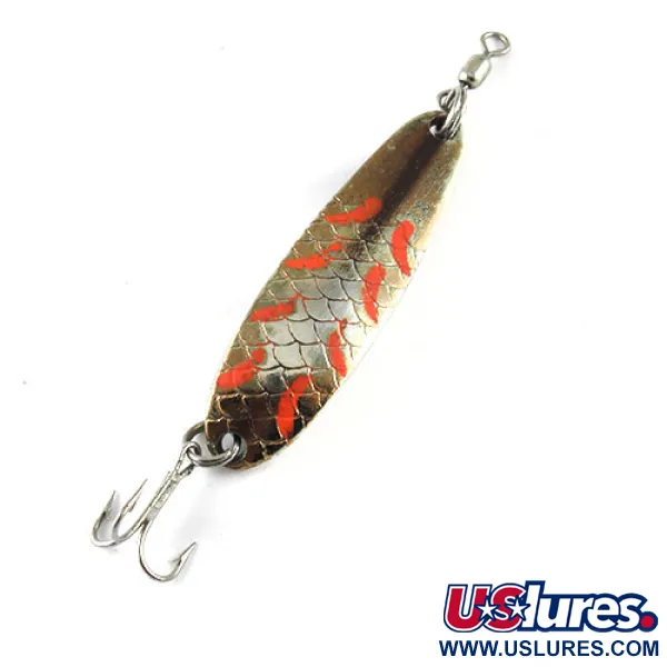 Vintage  Luhr Jensen Krocodile Die #3, 1/2oz Nickel / Bronze (Brass) / Red fishing spoon #1062