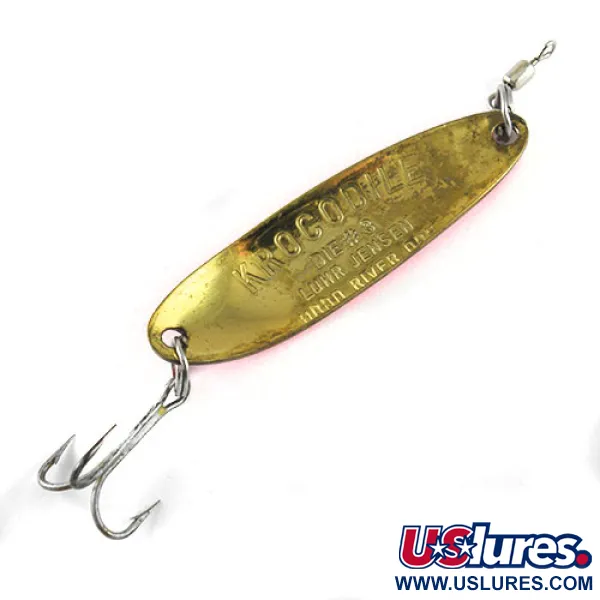 Vintage  Luhr Jensen Krocodile Die #3, 1/3oz Red / Hologram / Brass fishing spoon #1063