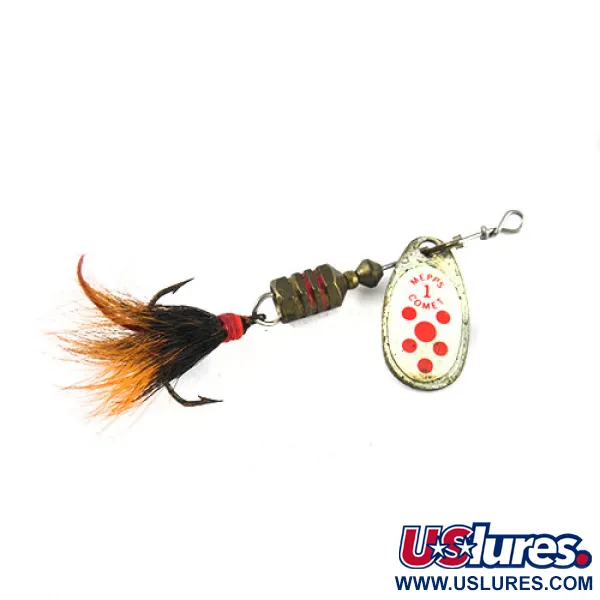 Vintage   Mepps Comet 1 Dressed, 1/8oz Nickel / White / Red spinning lure #1081