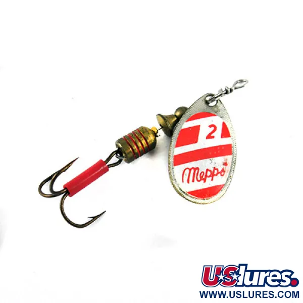 Vintage   Mepps Aglia 2, 3/16oz Nickel / White / Red spinning lure #1082
