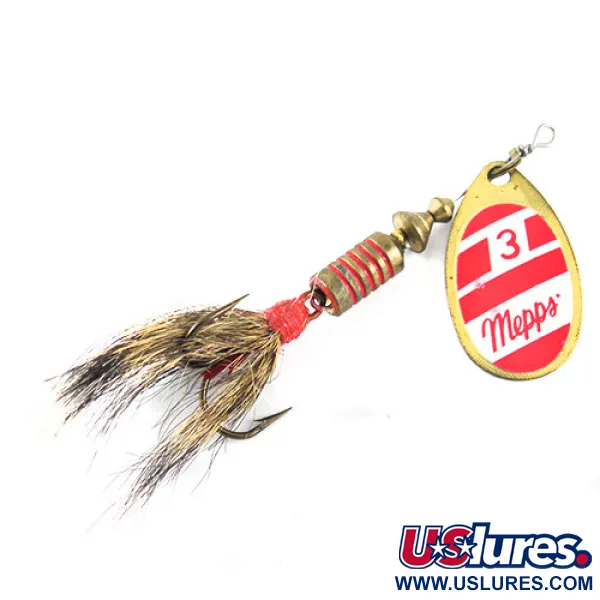 Vintage   Mepps Aglia 3 dressed, 1/4oz Brass / Red / White spinning lure #1084